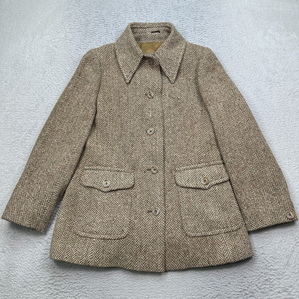 Vintage Jimmy Hourihan Herringbone Wool Coat Womens Size Medium Tweed Jacket